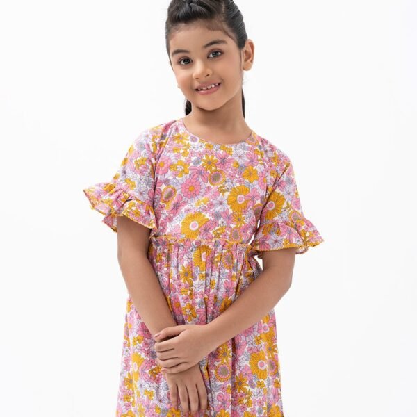 Pink Cotton Flared Style Frock