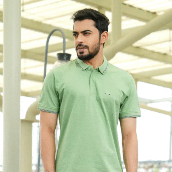 Teal Blue Bubble Knit Short Sleeve Polo