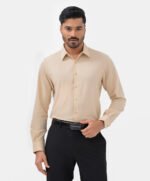Beige Blended Long Sleeve Business Formal Shirt