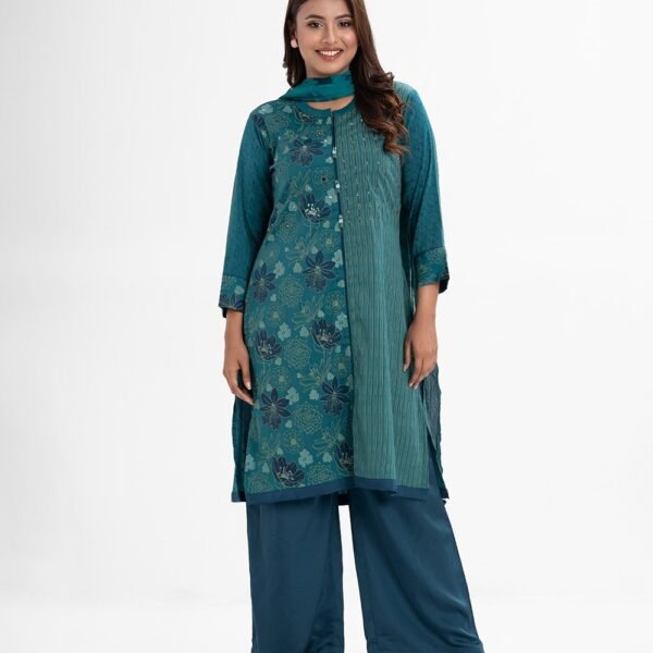 Beige Jacquard A-line Salwar Kameez